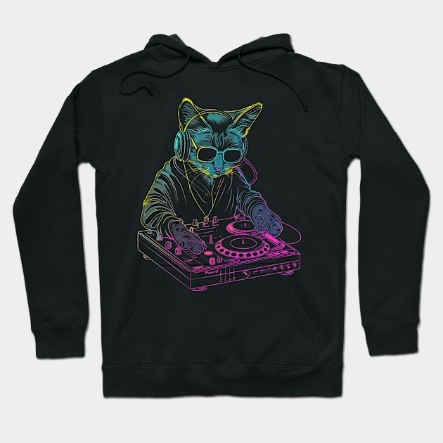 Cat DJ Trip Hoodie by BilodeauBlue